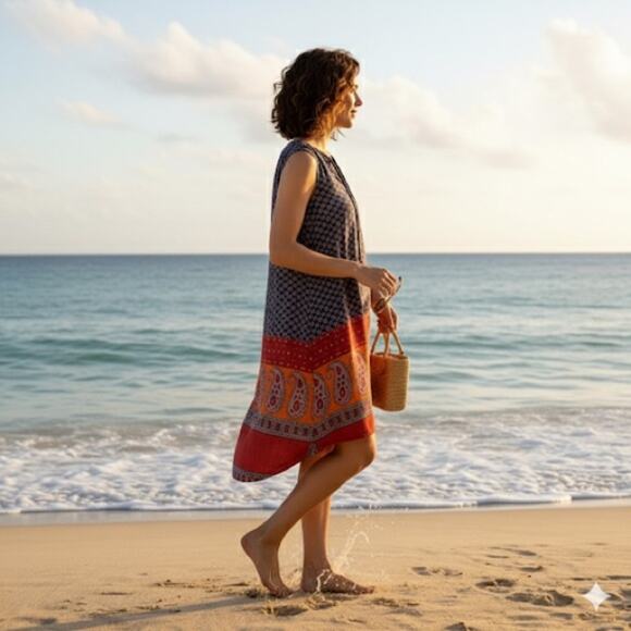 Beach Lunch Lounge Multi color Boho Shift Dress Size Small - Picture 3 of 11